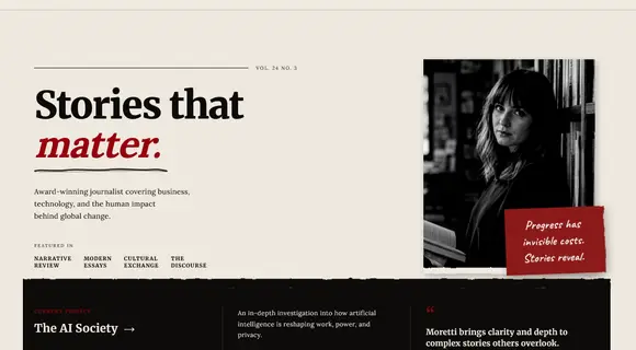 Journalist portfolio template homepage