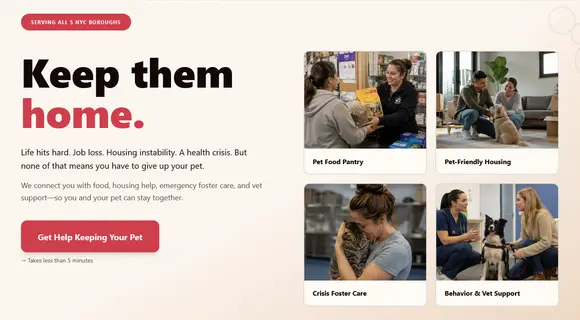 Pet retention support website