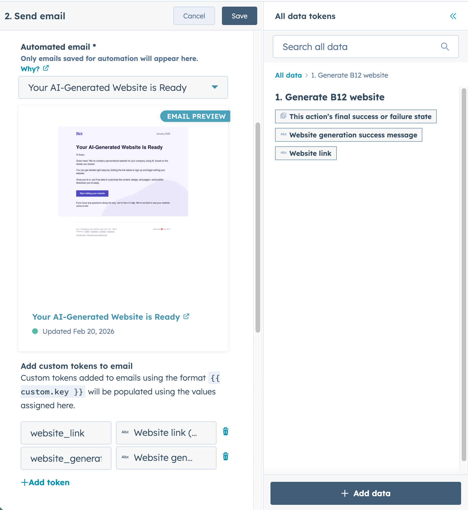 Send email tokens