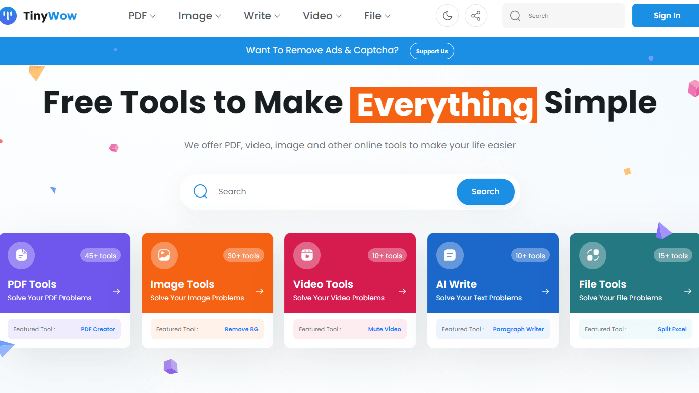 TinyWow - Free PDF, Image, Writing, Video, and File Tools