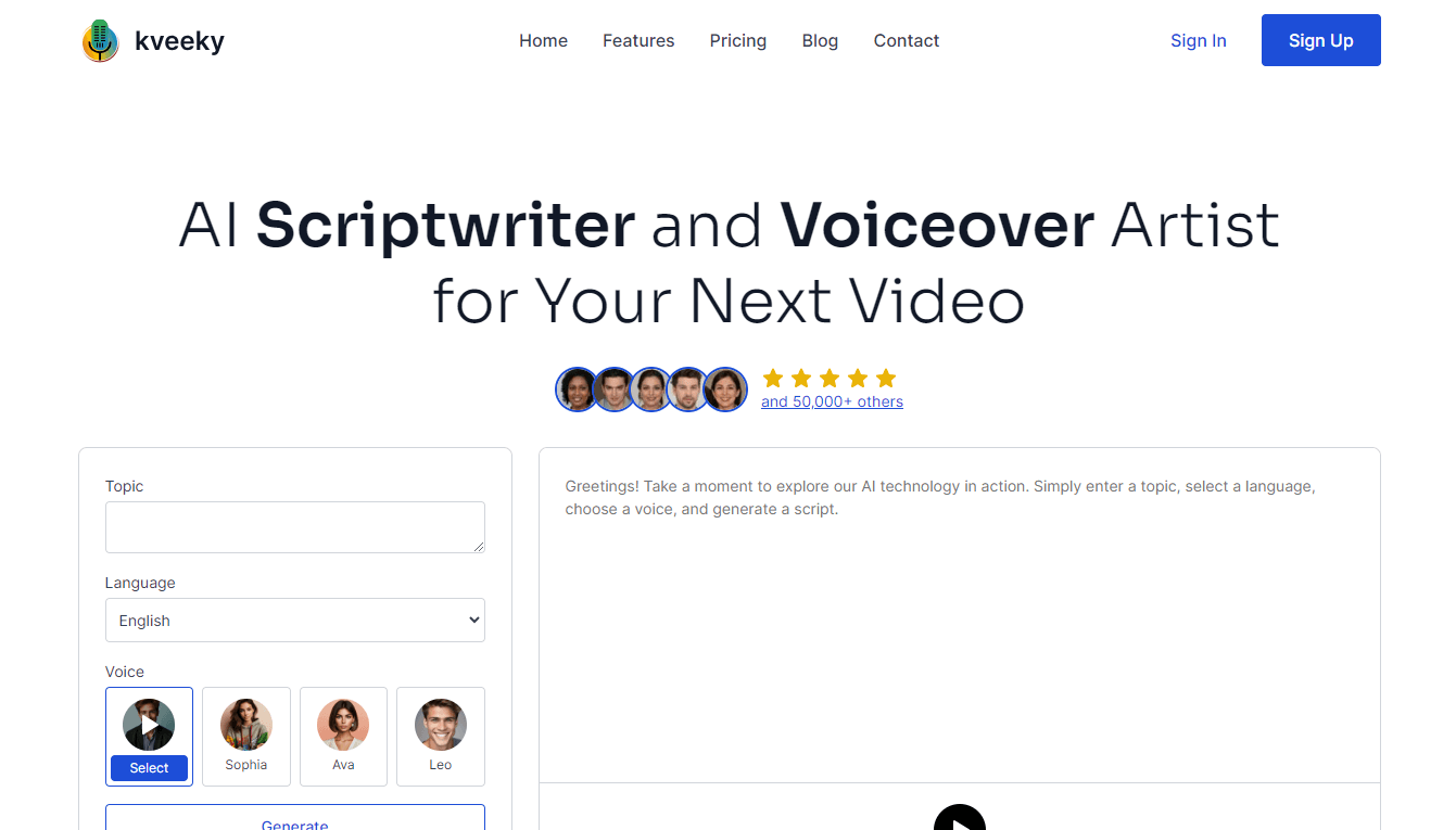 Kveeky - Transforming Scriptwriting and Voiceovers with AI