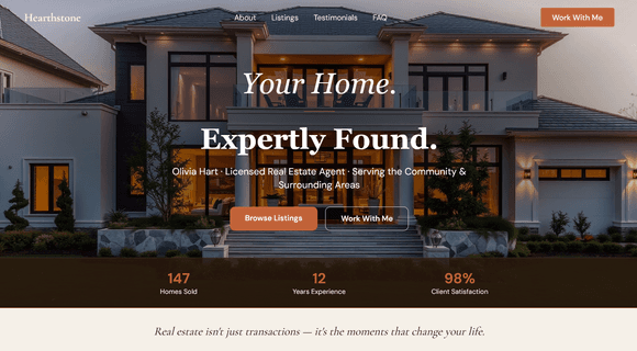 Real estate agent website template homepage