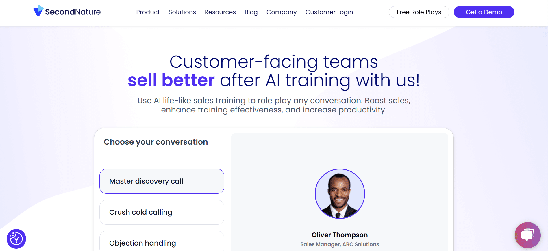 Second Nature - AI-Driven Sales Role-Play for Realistic Training, Measurable Results