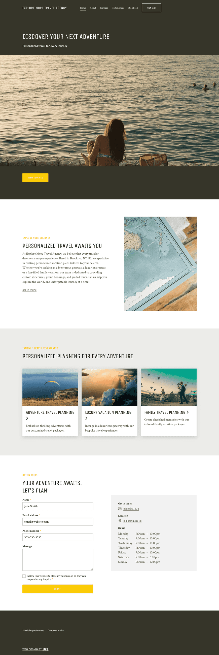 A travel agency offering personalized vacation planning and travel packages. Our services include custom itineraries, group bookings, and guided tours. The website should focus on types of travel (e.g., adventure, luxury, family), testimonials, and a blog with Caribbean destination highlights.