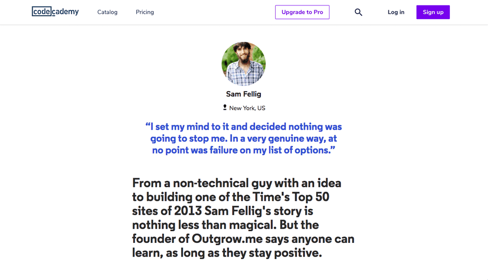 Codeacademy customer testimonial page