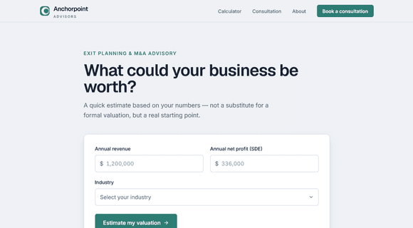 Business valuation calculator homepage