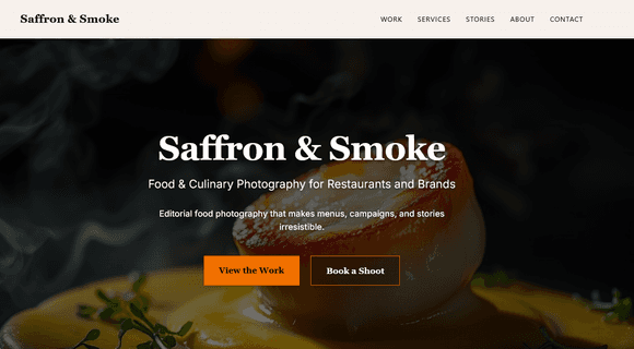 Food photography portfolio template homepage