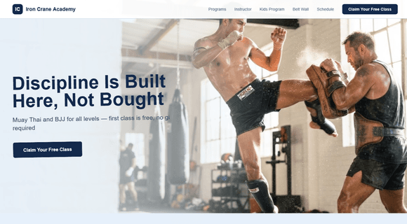 Martial arts website template homepage