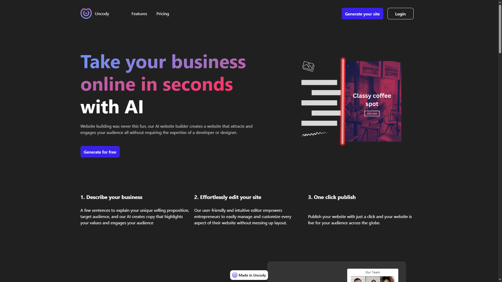 Uncody - Effortless AI Website Building for Everyone