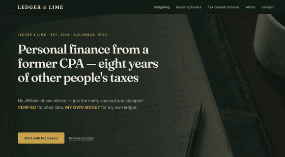 Personal finance blog template homepage