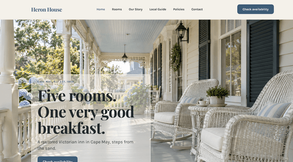 Bed and breakfast website template homepage