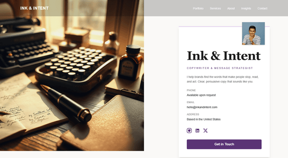 Copywriter portfolio examples & website