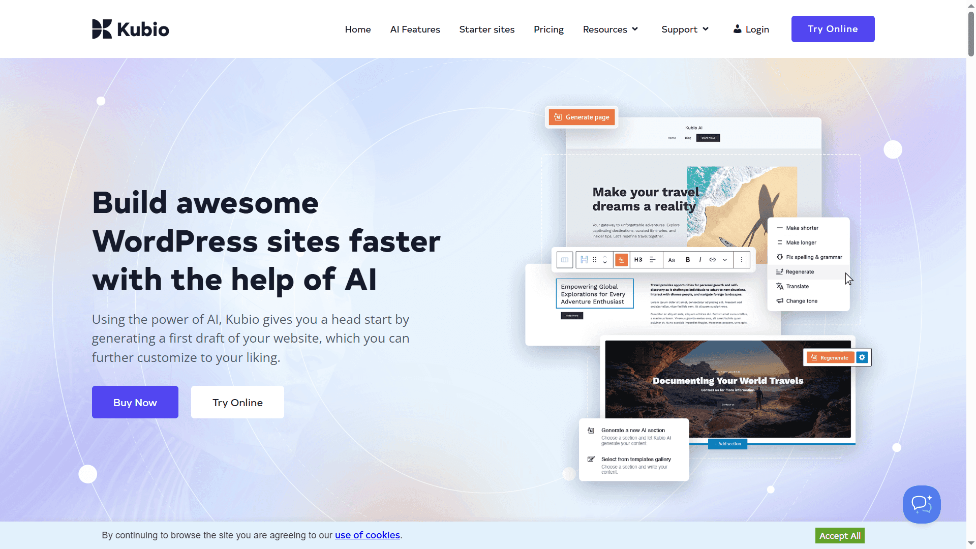 Kubio – AI-Powered WordPress Website Builder