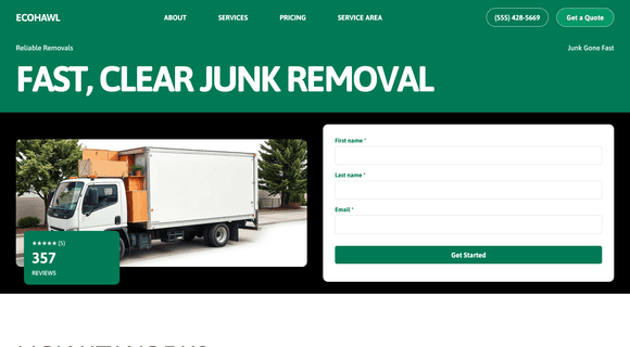 Junk removal and hauling service website