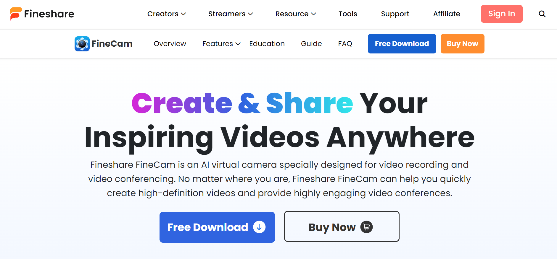 Fineshare FineCam - AI Virtual Camera to Help You Look Your Best on Video Calls