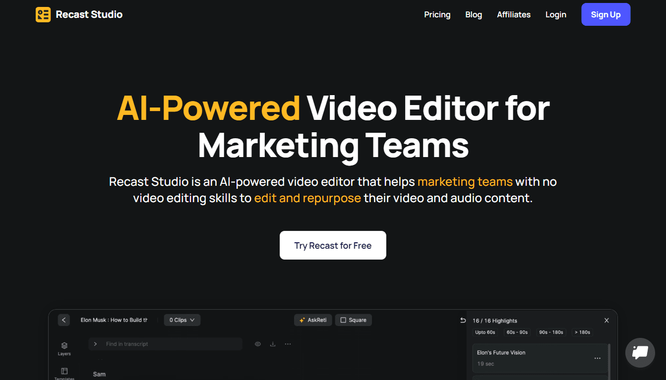 Recast Studio - AI-Powered Video Editing for Your Marketing Needs