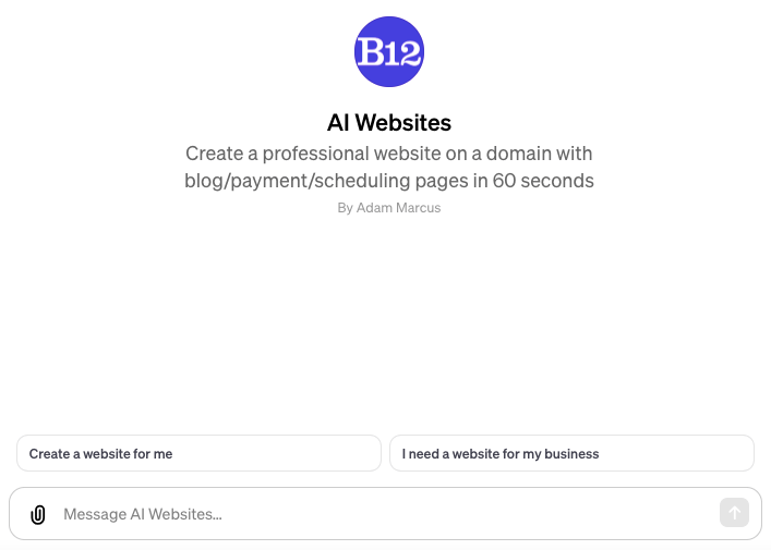 AI Websites GPT - Use ChatGPT and B12 to build websites in seconds