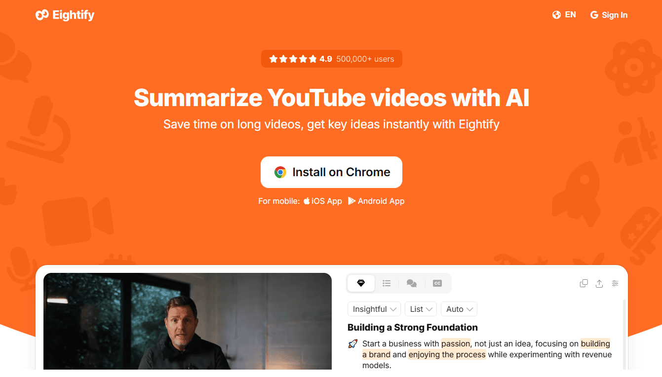 Eightify - Get AI to Summarize YouTube Videos Instantly