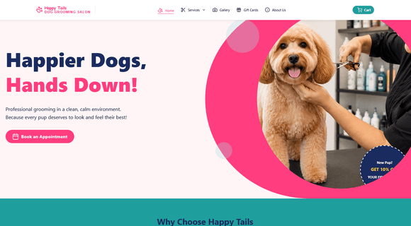 Dog grooming website template homepage