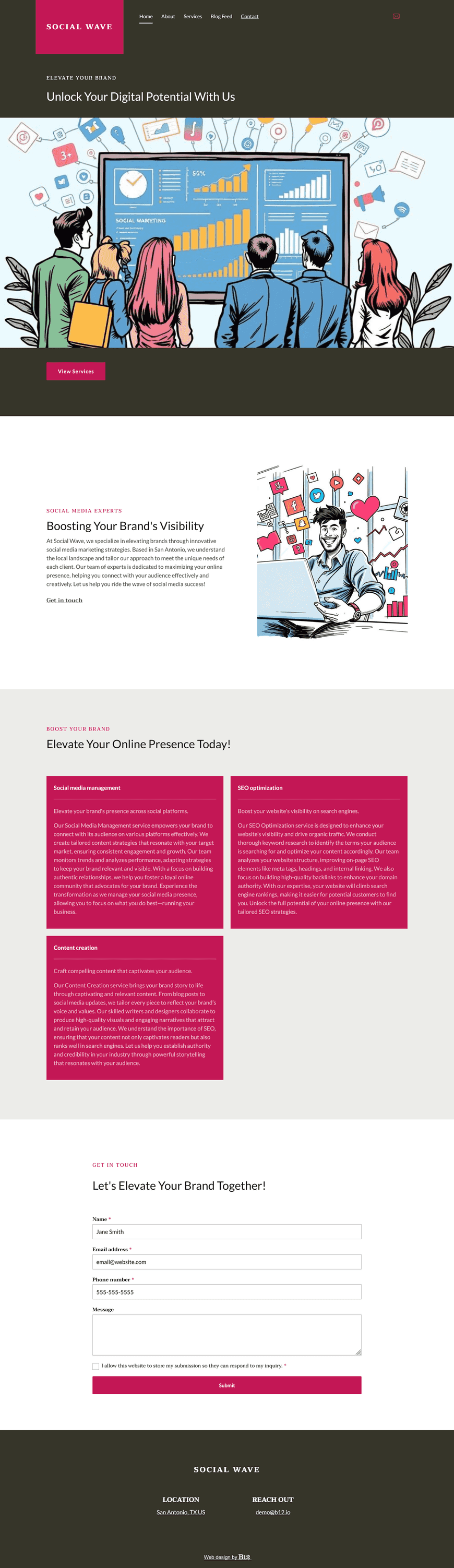 We're the leading San Antonio social media marketing agency, helping brands increase their online visibility. Our site should have a modern look, a blog with social media and SEO tips, and form to get your free proposal.