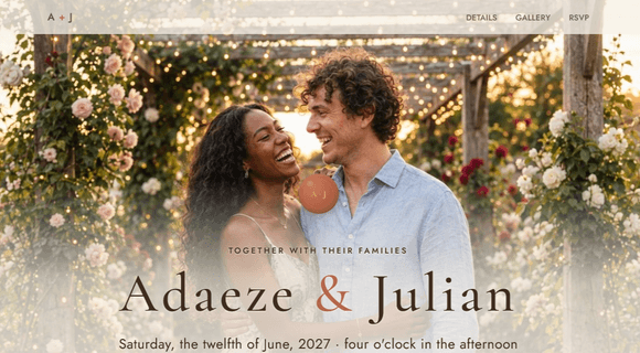 Wedding invitation & RSVP website template homepage