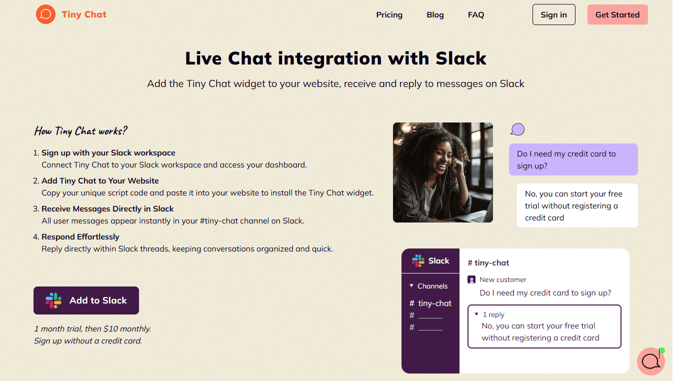 Tiny Chat - Seamless Customer Support and Sales via Slack