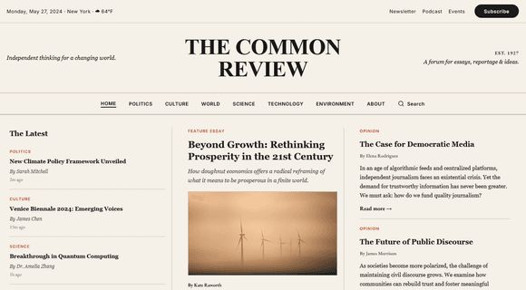 Newspaper masthead website homepage