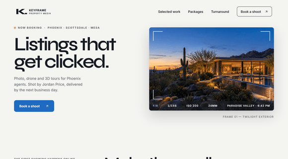 Real estate photography website template homepage