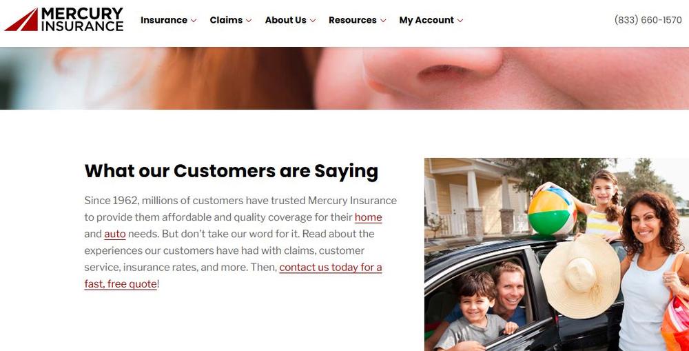 Screenshot of Mercury Insurance’s testimonials page