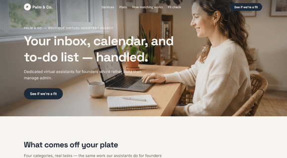 Virtual assistant website template homepage
