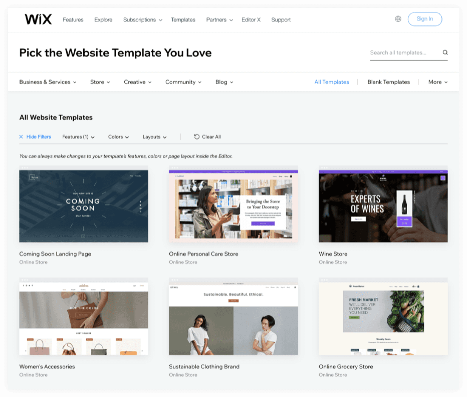 Wix website templates screenshot