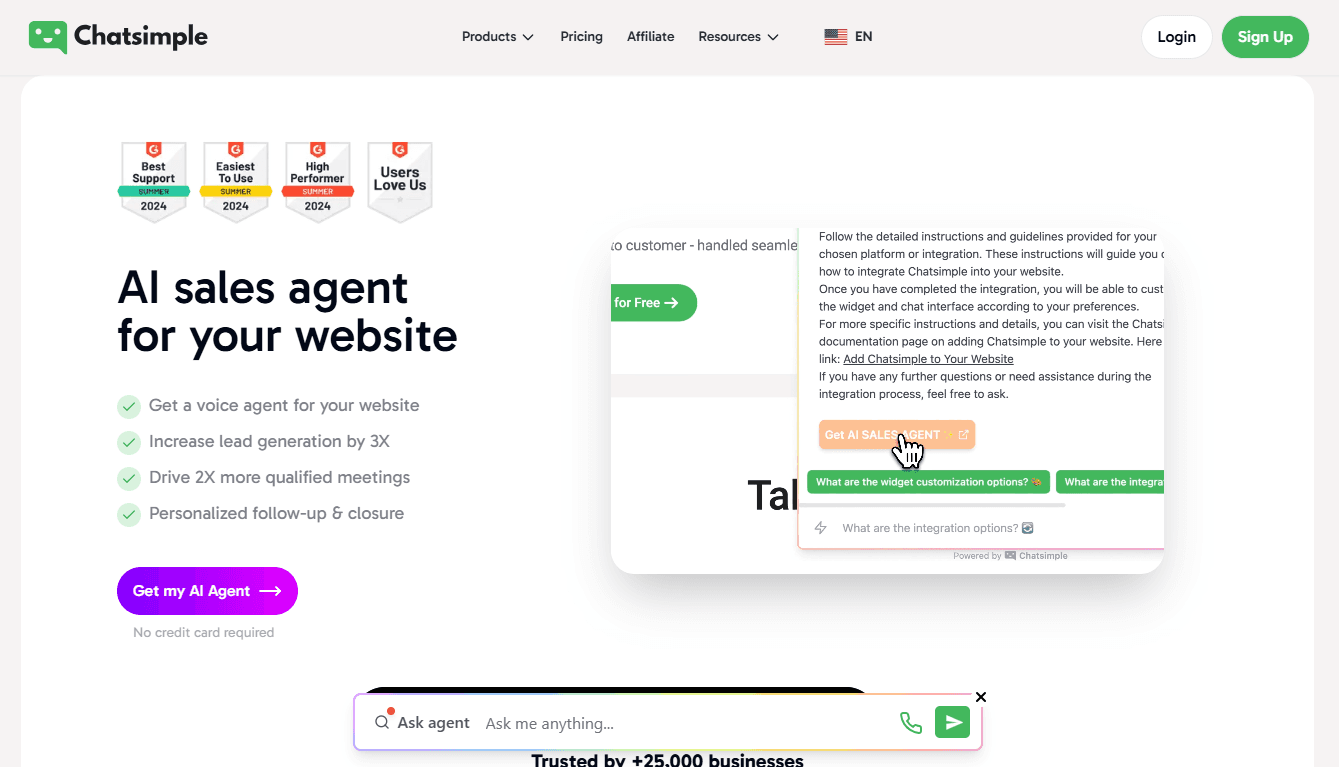 ChatSimple - Turn Website Visitors into Customers with AI