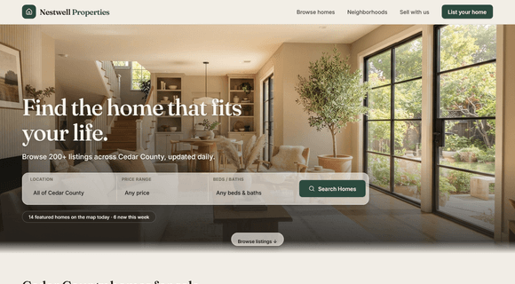 Property listing website template homepage