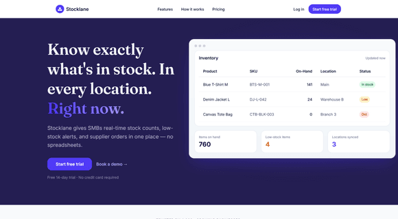 Inventory management web app homepage