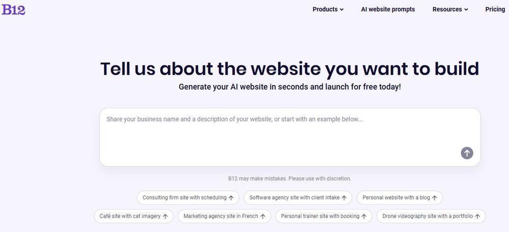 Screenshot of B12’s homepage