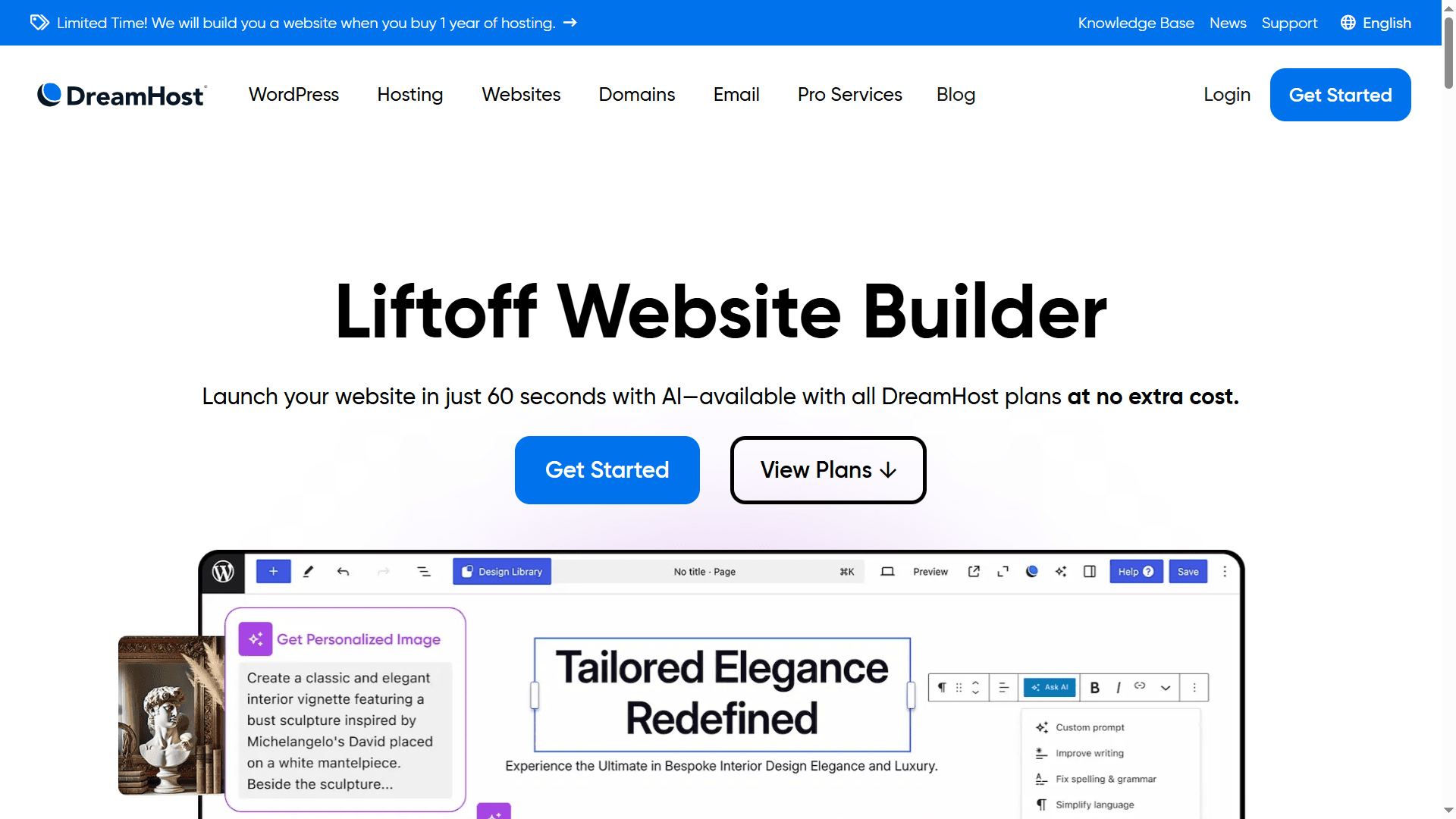 Liftoff Website Builder by DreamHost – AI-Powered WordPress in 60 Seconds