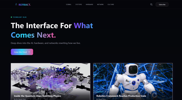 Technology blog template homepage