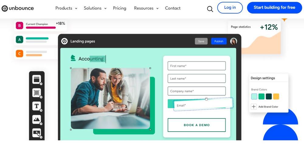Screenshot of Unbounce’s homepage
