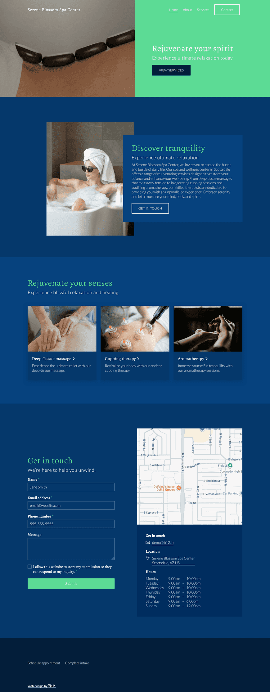 Our spa and wellness center in Scottsdale offers a range of rejuvenating services, including deep-tissue massage, cupping, and aromatherapy. We need a calming website with online booking, a services page with details on gift cards and group packages for bridal parties and retreats.