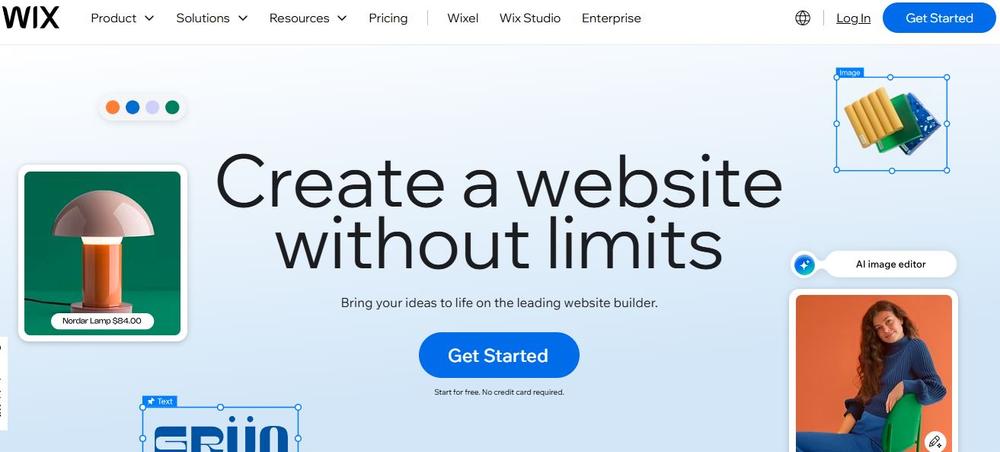 Screenshot of Wix’s homepage