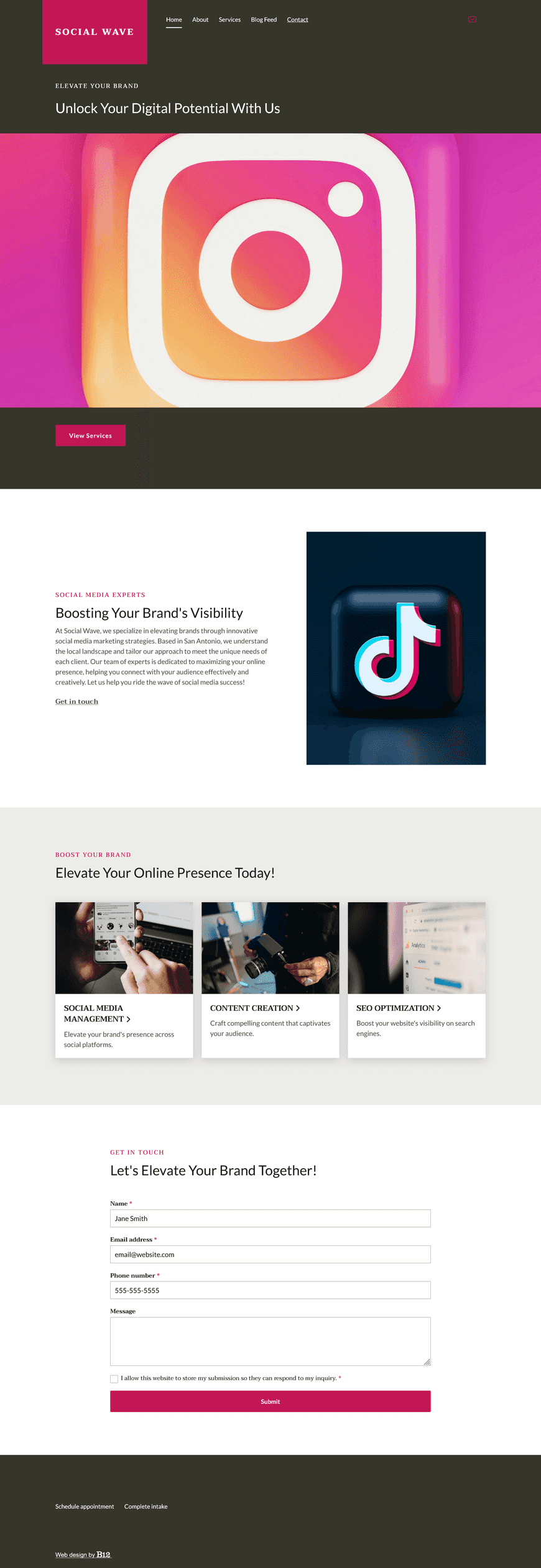 We're the leading San Antonio social media marketing agency, helping brands increase their online visibility. Our site should have a modern look, a blog with social media and SEO tips, and form to get your free proposal.