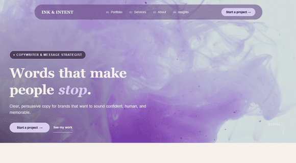 Copywriter portfolio website homepage