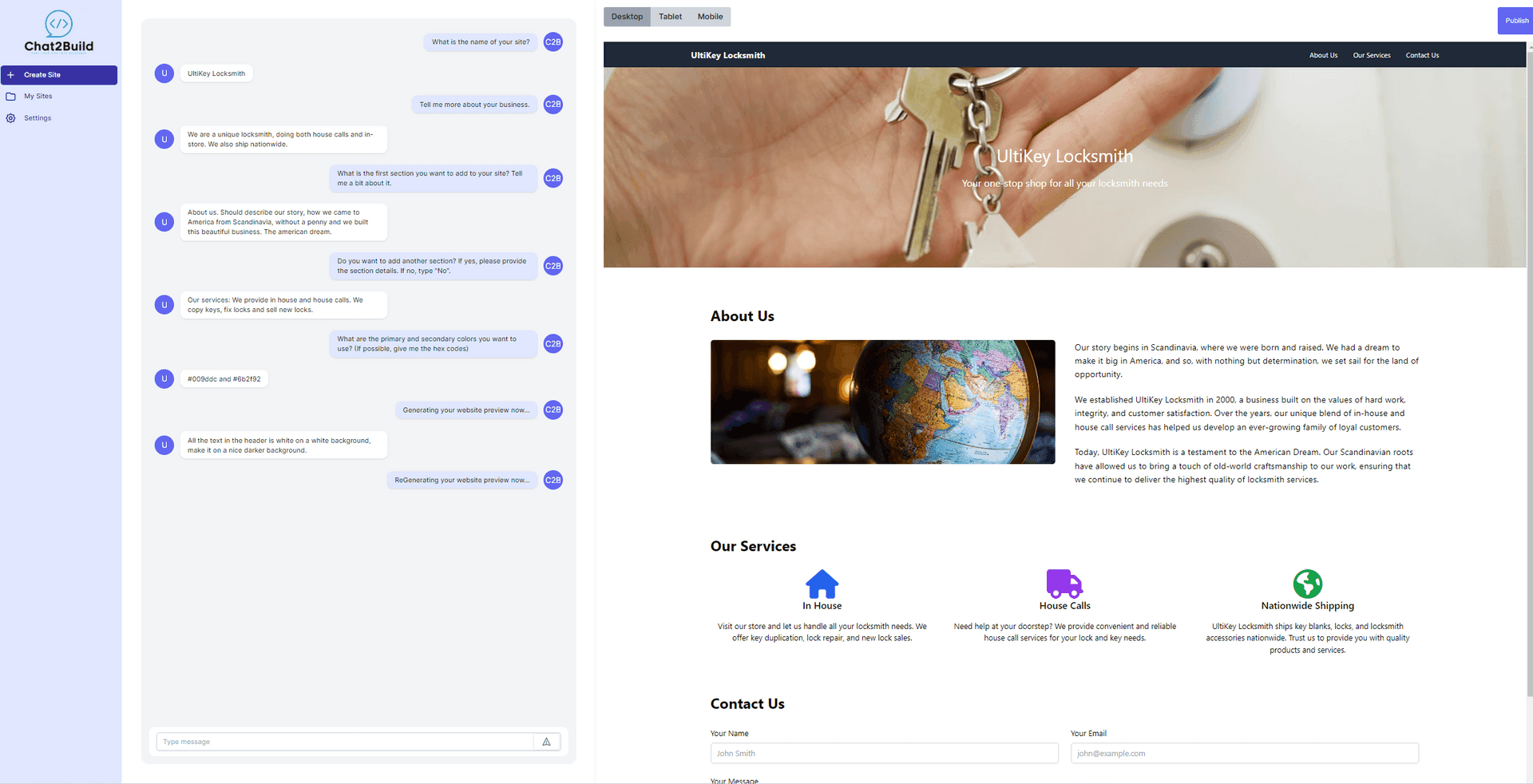 Chat2Build - AI-Powered Site Generation via Chat
