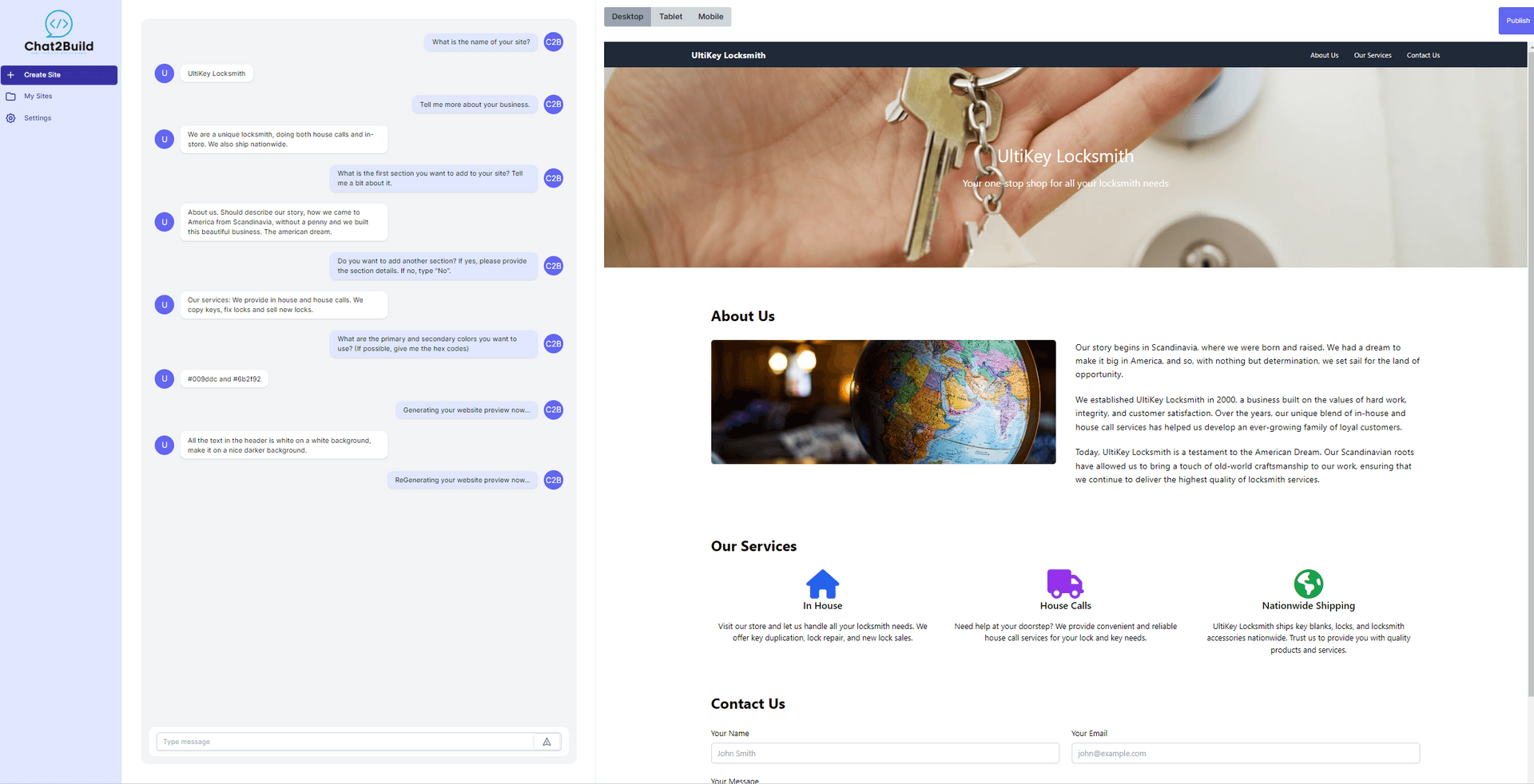 Chat2Build - AI-Powered Site Generation via Chat