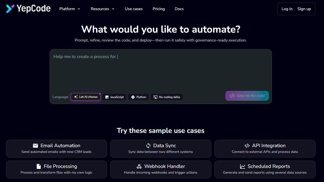 YepCode - Run Integrations and Automate Workflows in the Cloud, No Servers and Setups
