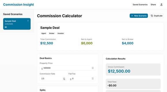 Real estate commission calculator