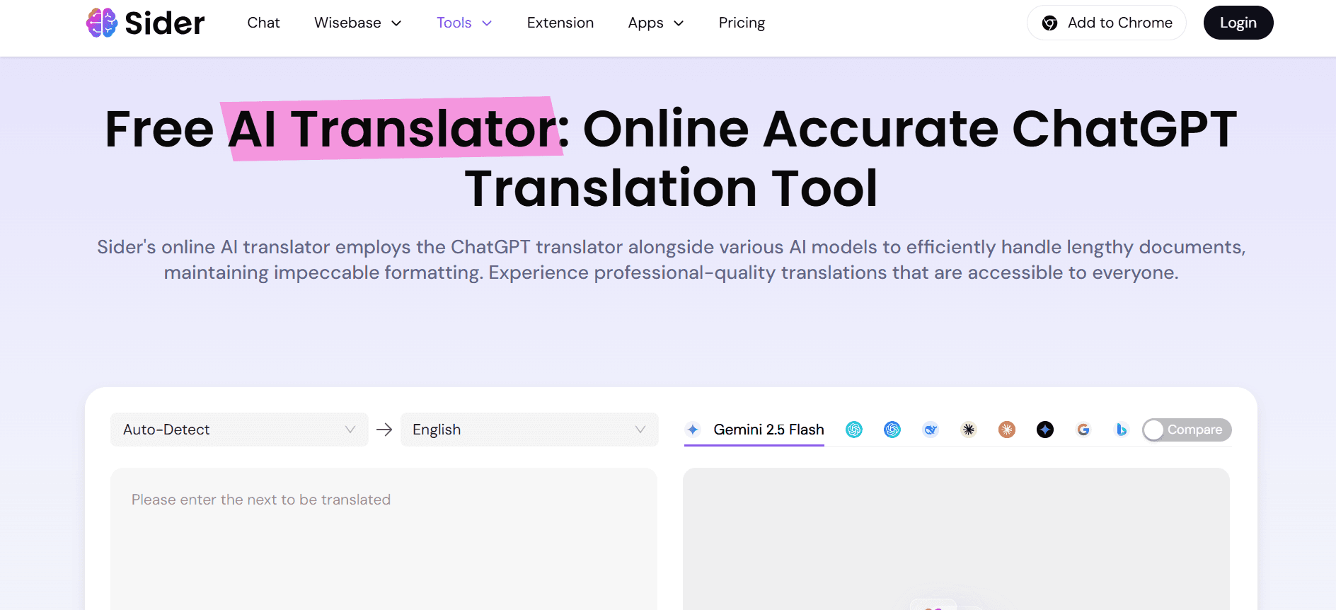 Sider AI Text Translator - Accurate ChatGPT Power, 50+ Languages