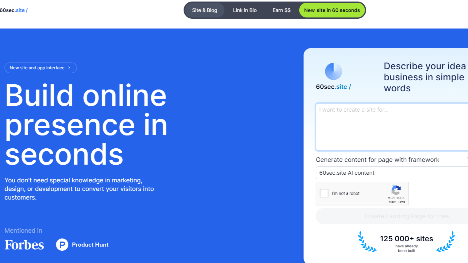 60sec.site - Create Beautiful Landing Pages
