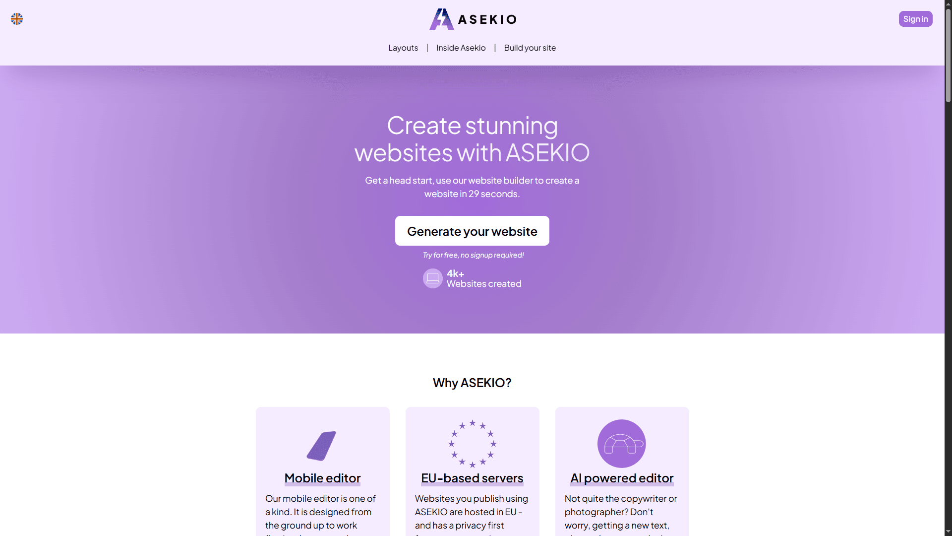 Asekio – Mobile-First AI Website Builder