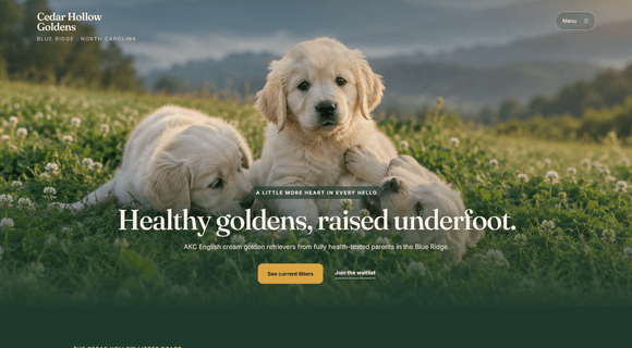 Dog breeder website template homepage
